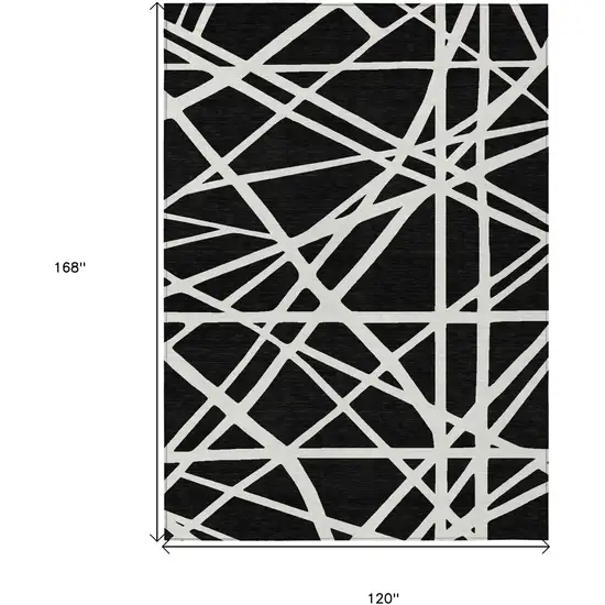 Black And Ivory Geometric Washable Indoor Outdoor Area Rug Photo 3