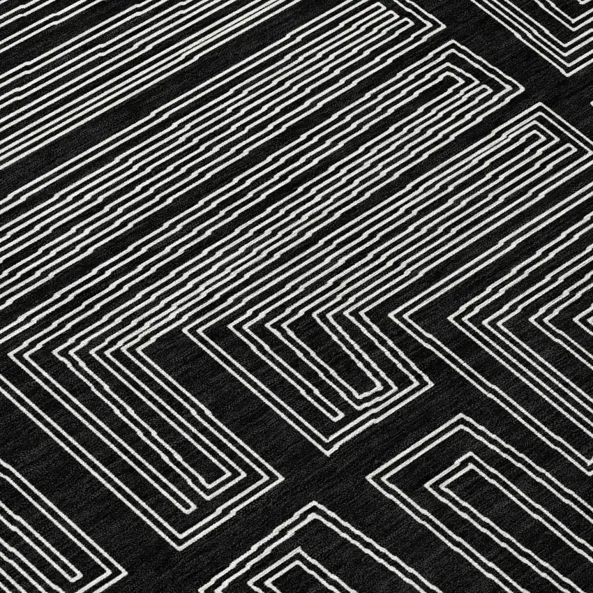 Black And Ivory Geometric Washable Indoor Outdoor Area Rug Photo 7