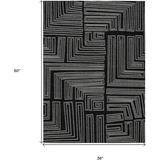 Black And Ivory Geometric Washable Indoor Outdoor Area Rug Photo 6