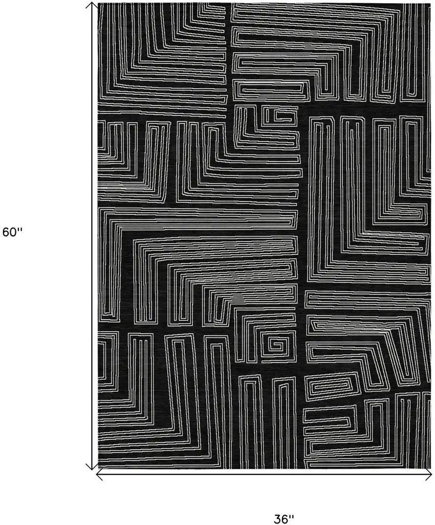 Black And Ivory Geometric Washable Indoor Outdoor Area Rug Photo 6