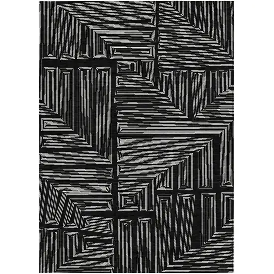 Black And Ivory Geometric Washable Indoor Outdoor Area Rug Photo 5