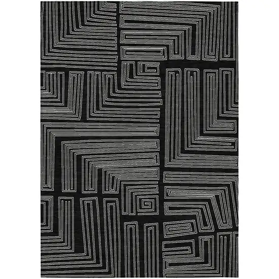 Black And Ivory Geometric Washable Indoor Outdoor Area Rug Photo 2