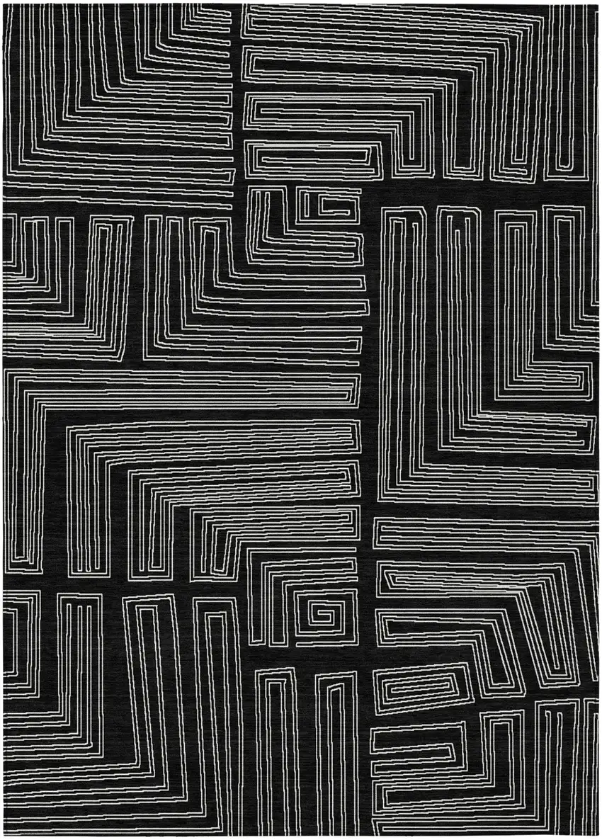 Black And Ivory Geometric Washable Indoor Outdoor Area Rug Photo 2