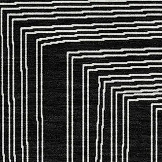 Black And Ivory Geometric Washable Indoor Outdoor Area Rug Photo 5