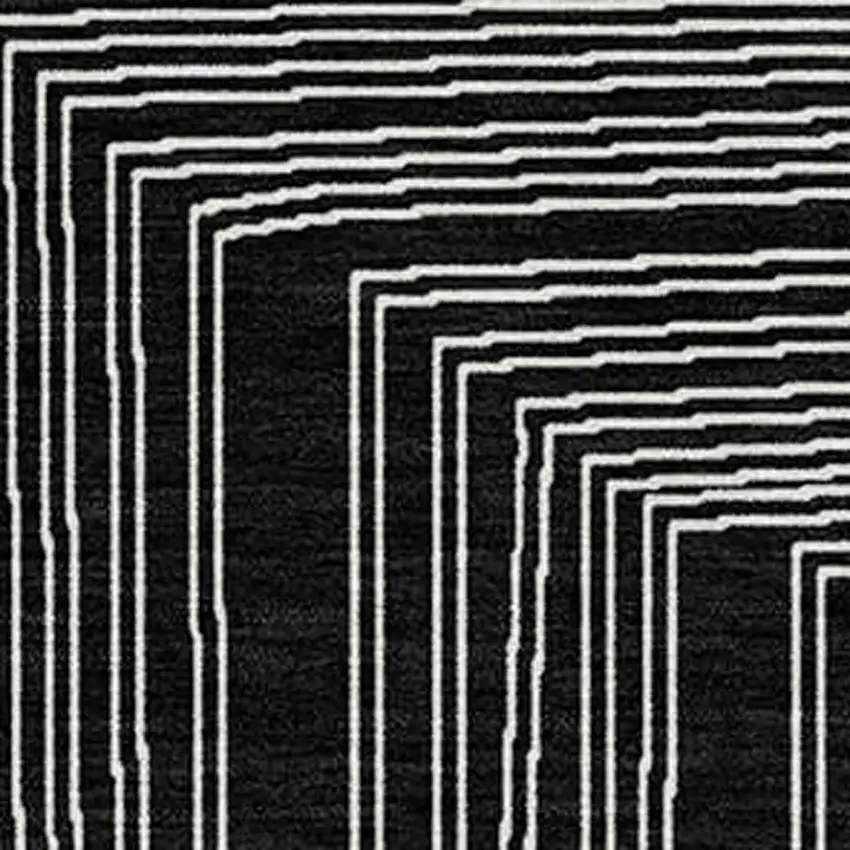 Black And Ivory Geometric Washable Indoor Outdoor Area Rug Photo 5