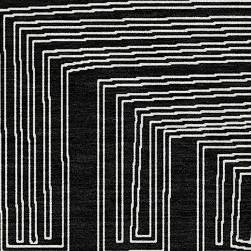 Black And Ivory Geometric Washable Indoor Outdoor Area Rug Photo 6