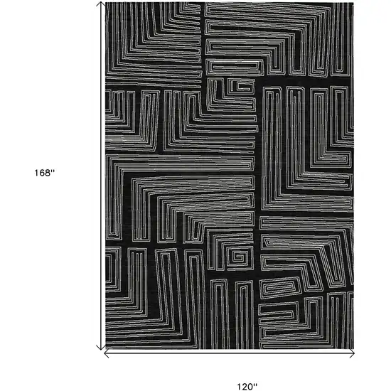 Black And Ivory Geometric Washable Indoor Outdoor Area Rug Photo 7
