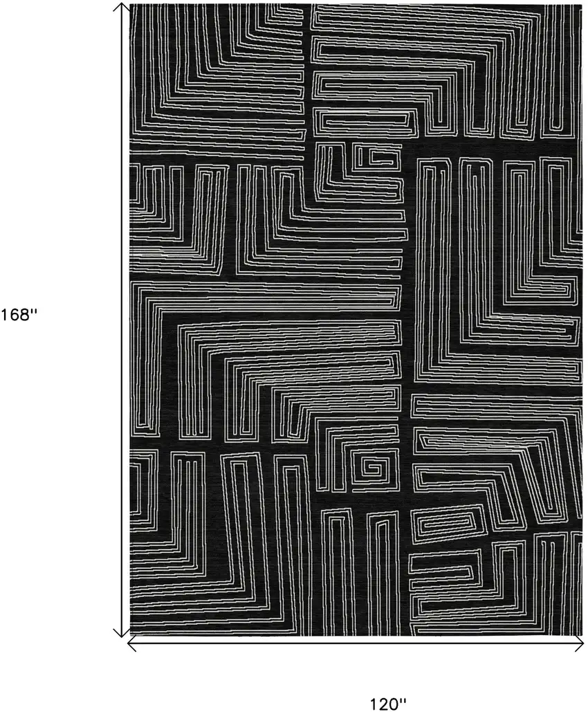 Black And Ivory Geometric Washable Indoor Outdoor Area Rug Photo 7
