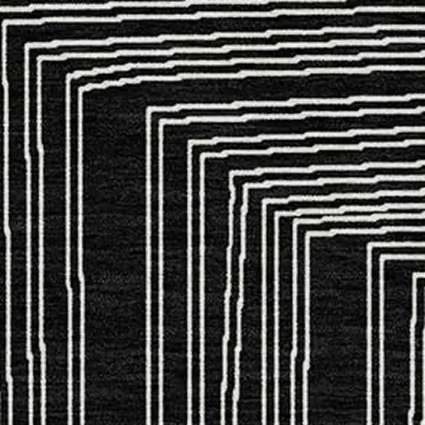 Black And Ivory Geometric Washable Indoor Outdoor Area Rug Photo 5