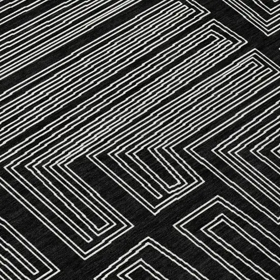 Black And Ivory Geometric Washable Indoor Outdoor Area Rug Photo 8
