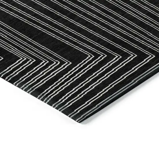Black And Ivory Geometric Washable Indoor Outdoor Area Rug Photo 4