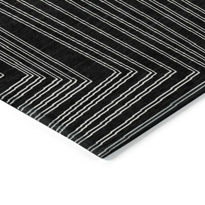 Black And Ivory Geometric Washable Indoor Outdoor Area Rug Photo 4