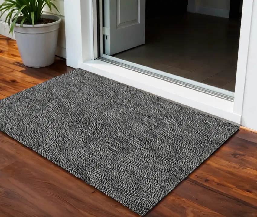 Black And Ivory Geometric Washable Indoor Outdoor Area Rug Photo 1