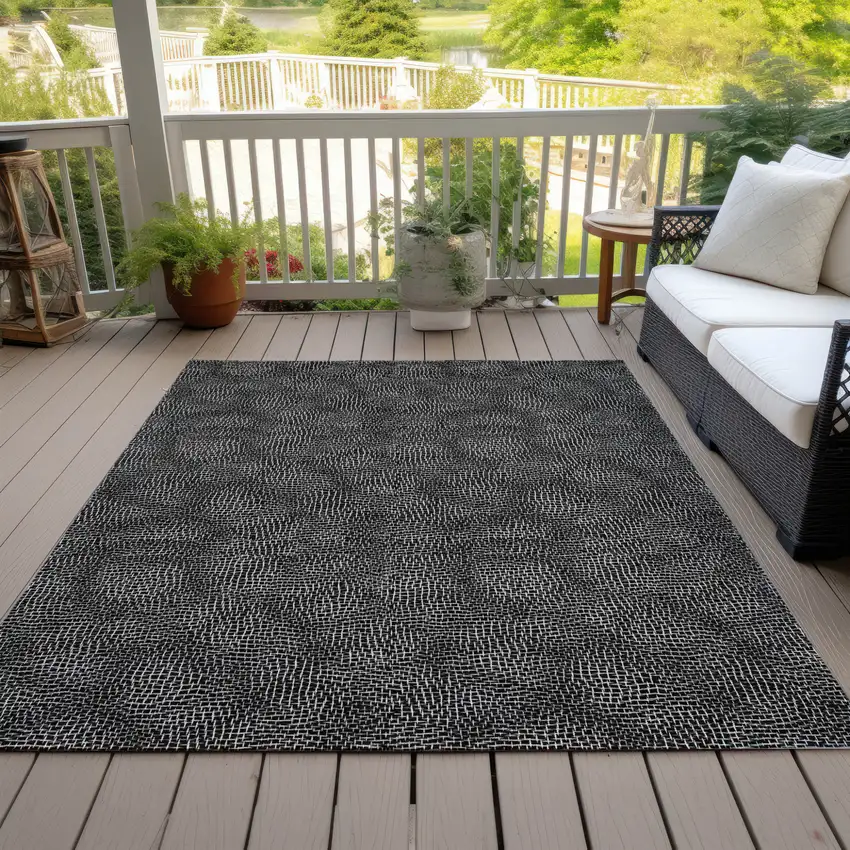 Black And Ivory Geometric Washable Indoor Outdoor Area Rug Photo 7