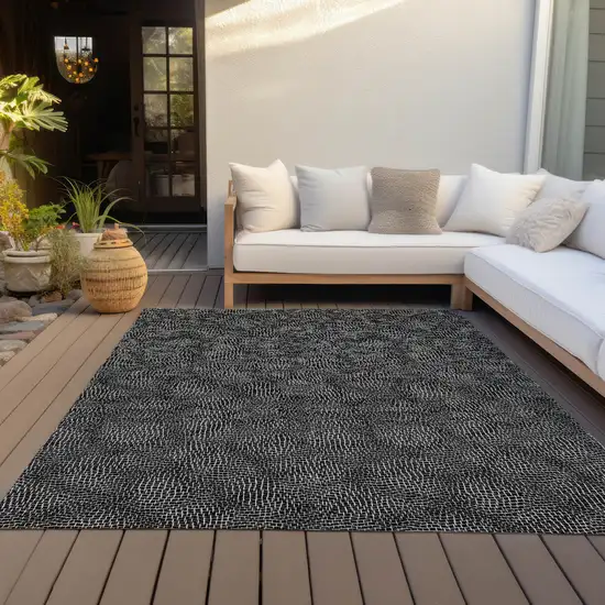 Black And Ivory Geometric Washable Indoor Outdoor Area Rug Photo 9