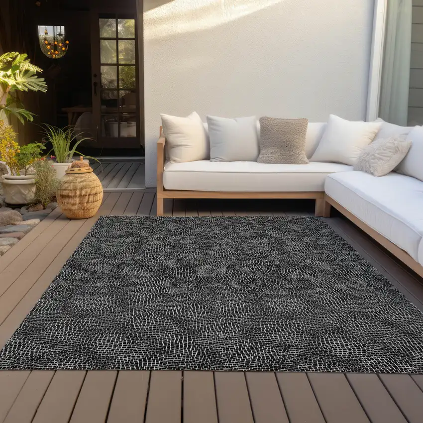 Black And Ivory Geometric Washable Indoor Outdoor Area Rug Photo 9