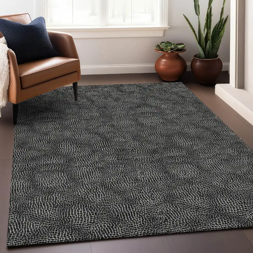 Black And Ivory Geometric Washable Indoor Outdoor Area Rug Photo 8