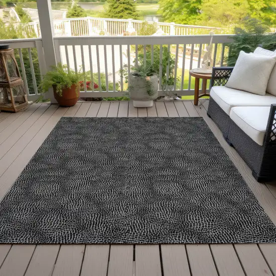 Black And Ivory Geometric Washable Indoor Outdoor Area Rug Photo 7