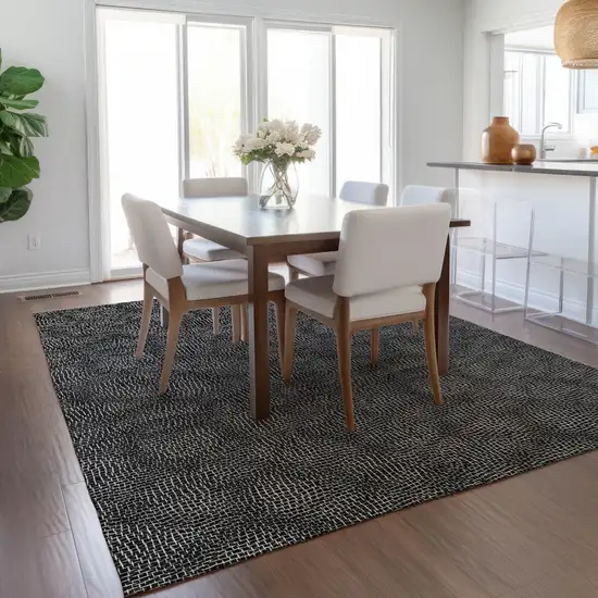 Black And Ivory Geometric Washable Indoor Outdoor Area Rug Photo 9