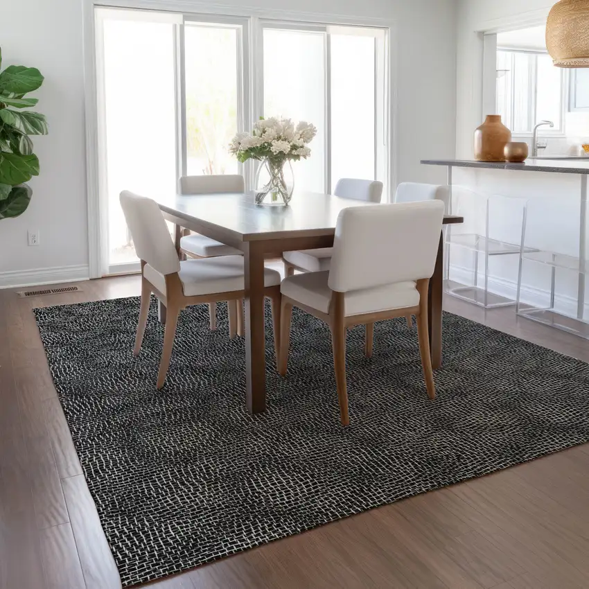 Black And Ivory Geometric Washable Indoor Outdoor Area Rug Photo 9