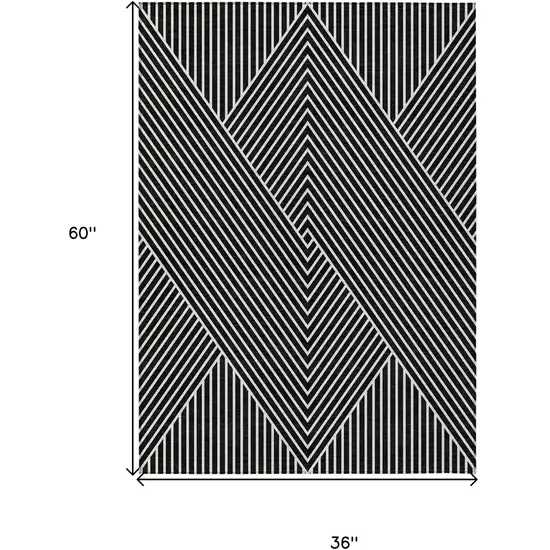 Black And Ivory Geometric Washable Indoor Outdoor Area Rug Photo 3