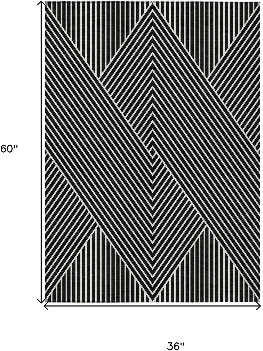 Black And Ivory Geometric Washable Indoor Outdoor Area Rug Photo 3