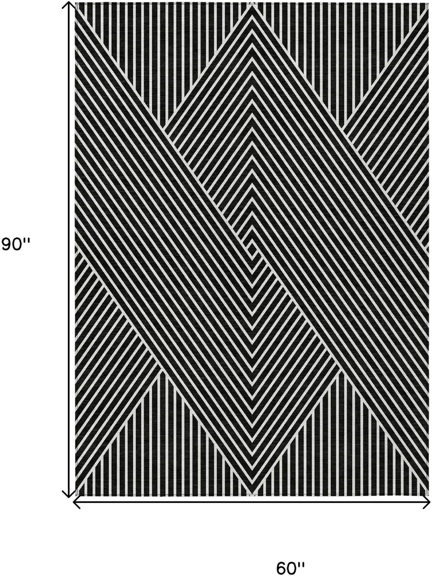 Black And Ivory Geometric Washable Indoor Outdoor Area Rug Photo 3