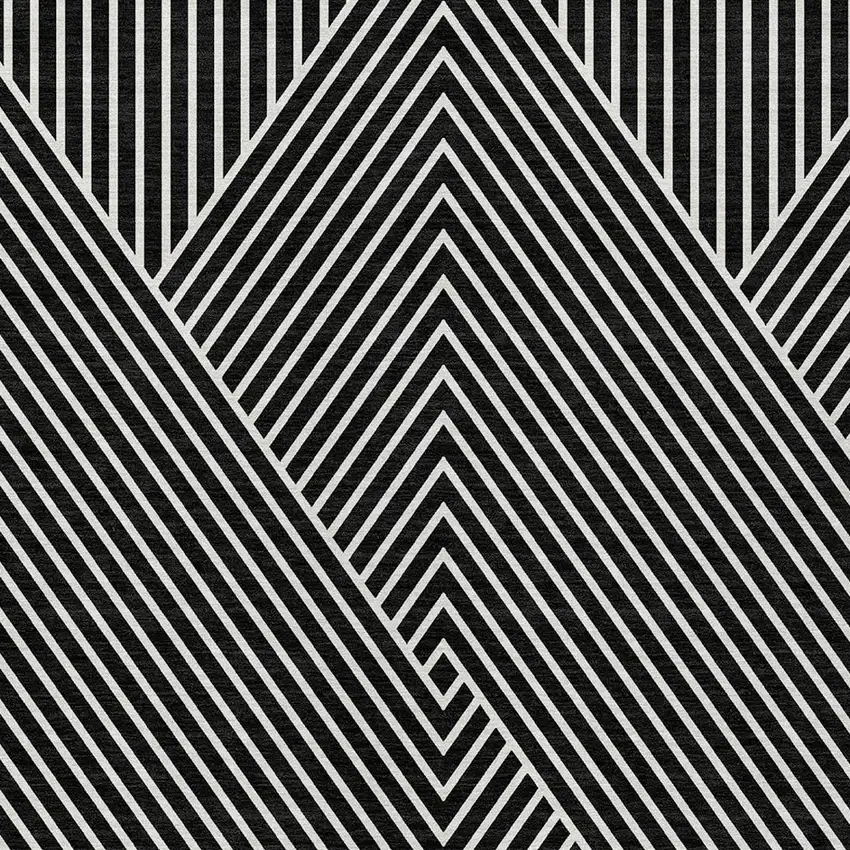 Black And Ivory Geometric Washable Indoor Outdoor Area Rug Photo 5