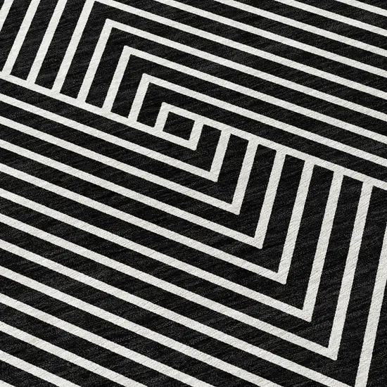 Black And Ivory Geometric Washable Indoor Outdoor Area Rug Photo 6