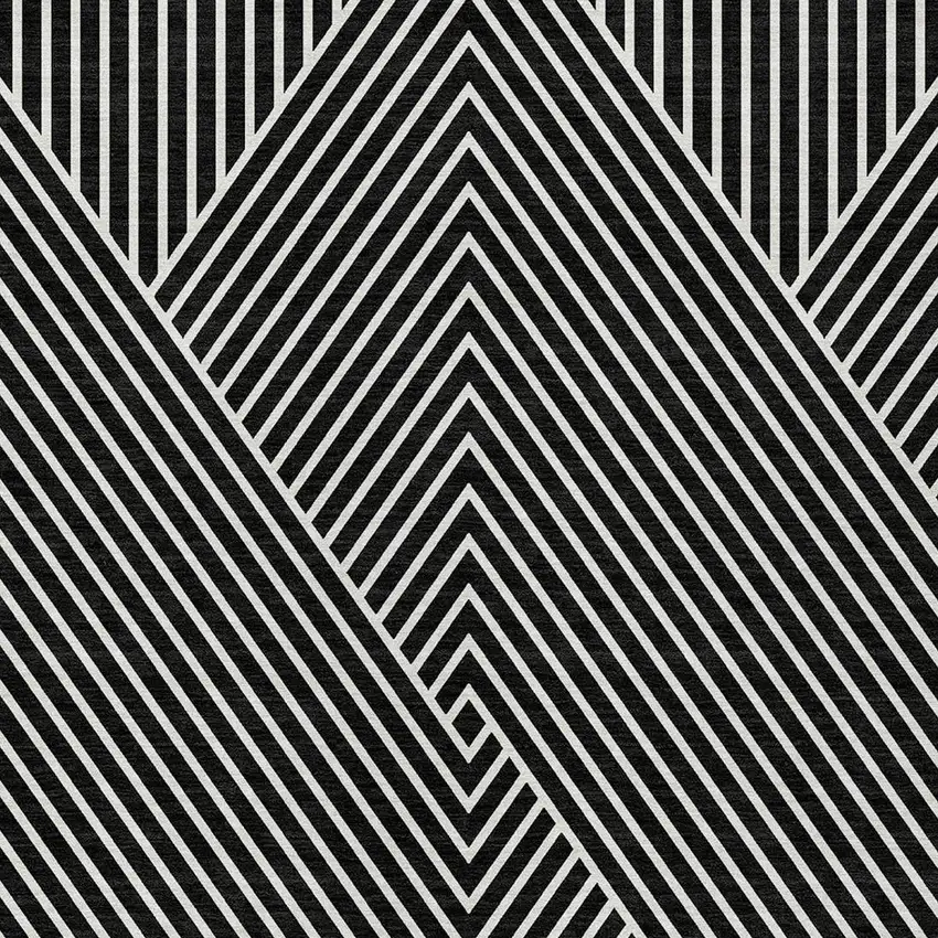 Black And Ivory Geometric Washable Indoor Outdoor Area Rug Photo 5