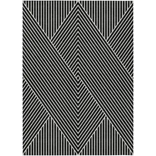 Black And Ivory Geometric Washable Indoor Outdoor Area Rug Photo 2