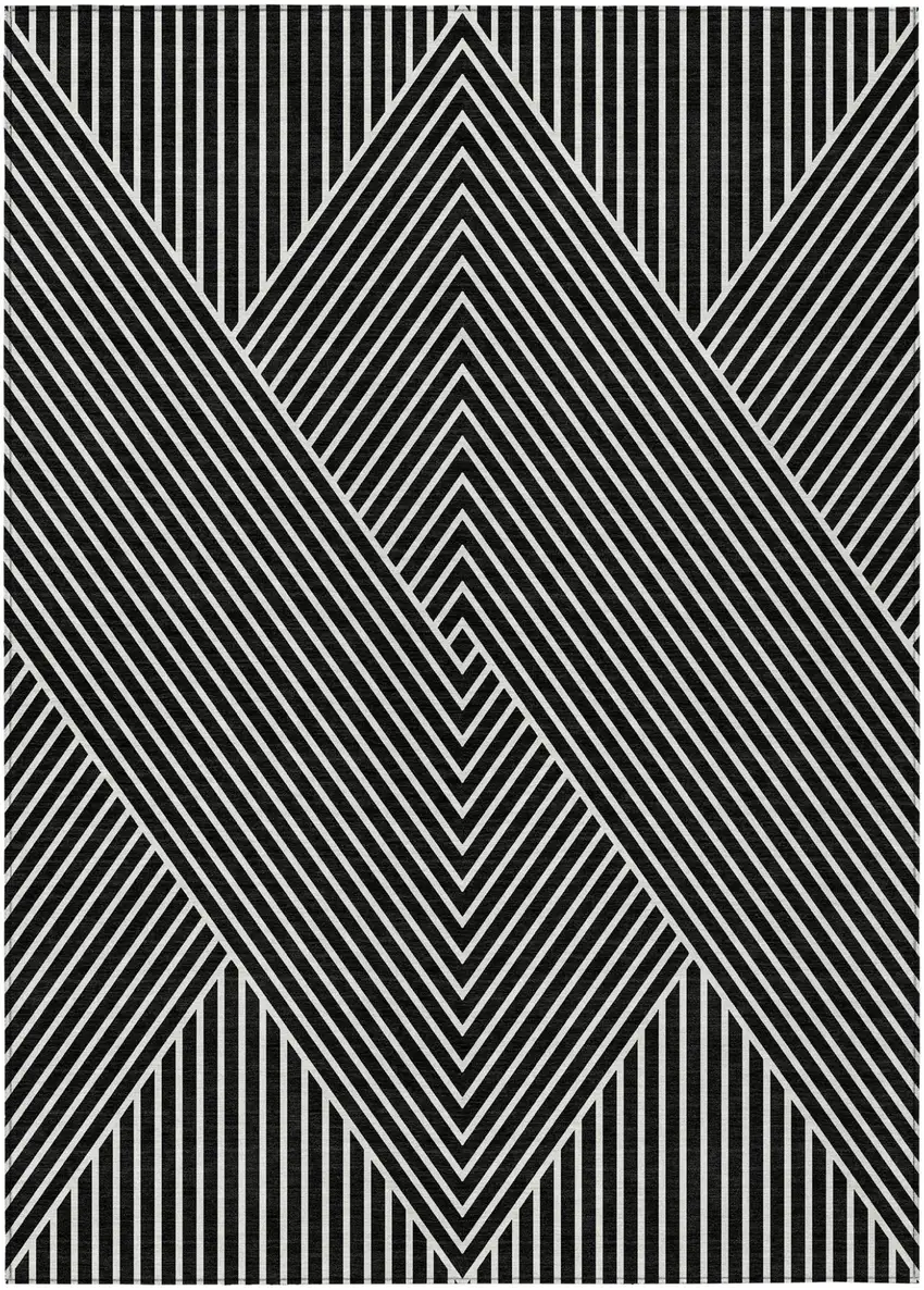 Black And Ivory Geometric Washable Indoor Outdoor Area Rug Photo 2
