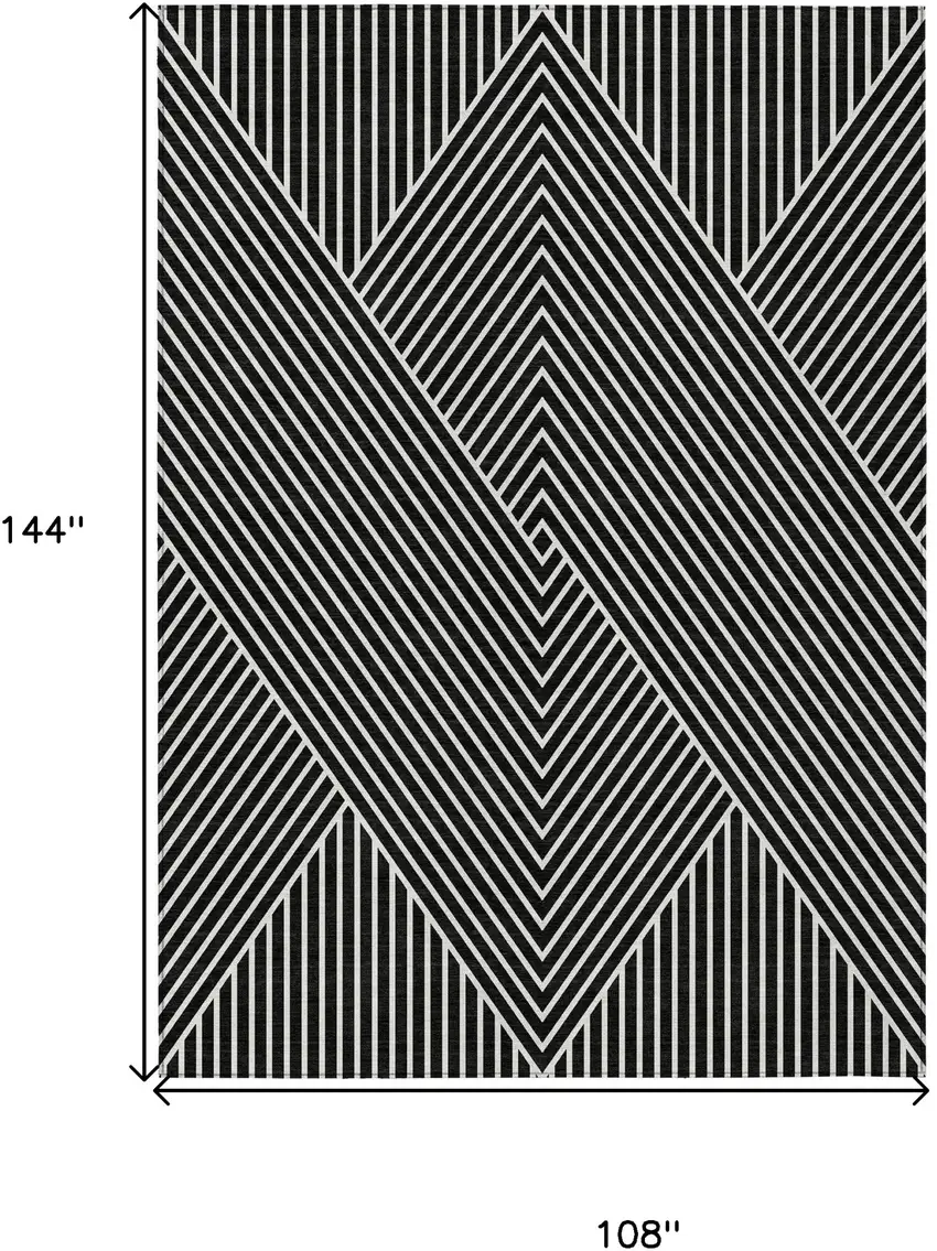 Black And Ivory Geometric Washable Indoor Outdoor Area Rug Photo 3