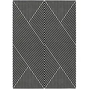 Photo of Black And Ivory Geometric Washable Indoor Outdoor Area Rug