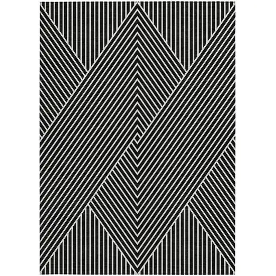 Black And Ivory Geometric Washable Indoor Outdoor Area Rug Photo 7