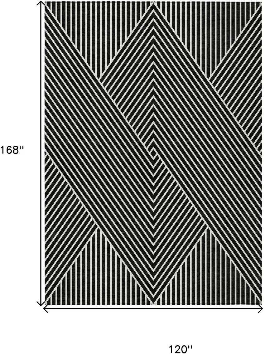 Black And Ivory Geometric Washable Indoor Outdoor Area Rug Photo 3