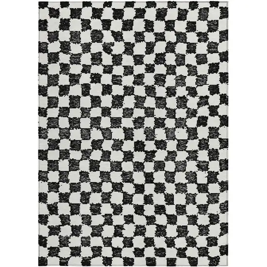 Black And Ivory Geometric Washable Indoor Outdoor Area Rug Photo 3