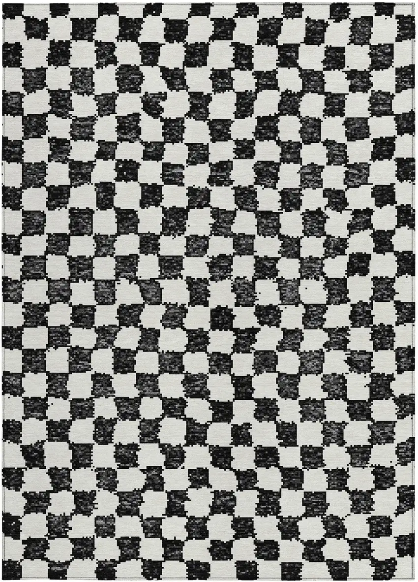 Black And Ivory Geometric Washable Indoor Outdoor Area Rug Photo 3