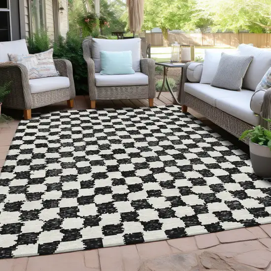 Black And Ivory Geometric Washable Indoor Outdoor Area Rug Photo 5