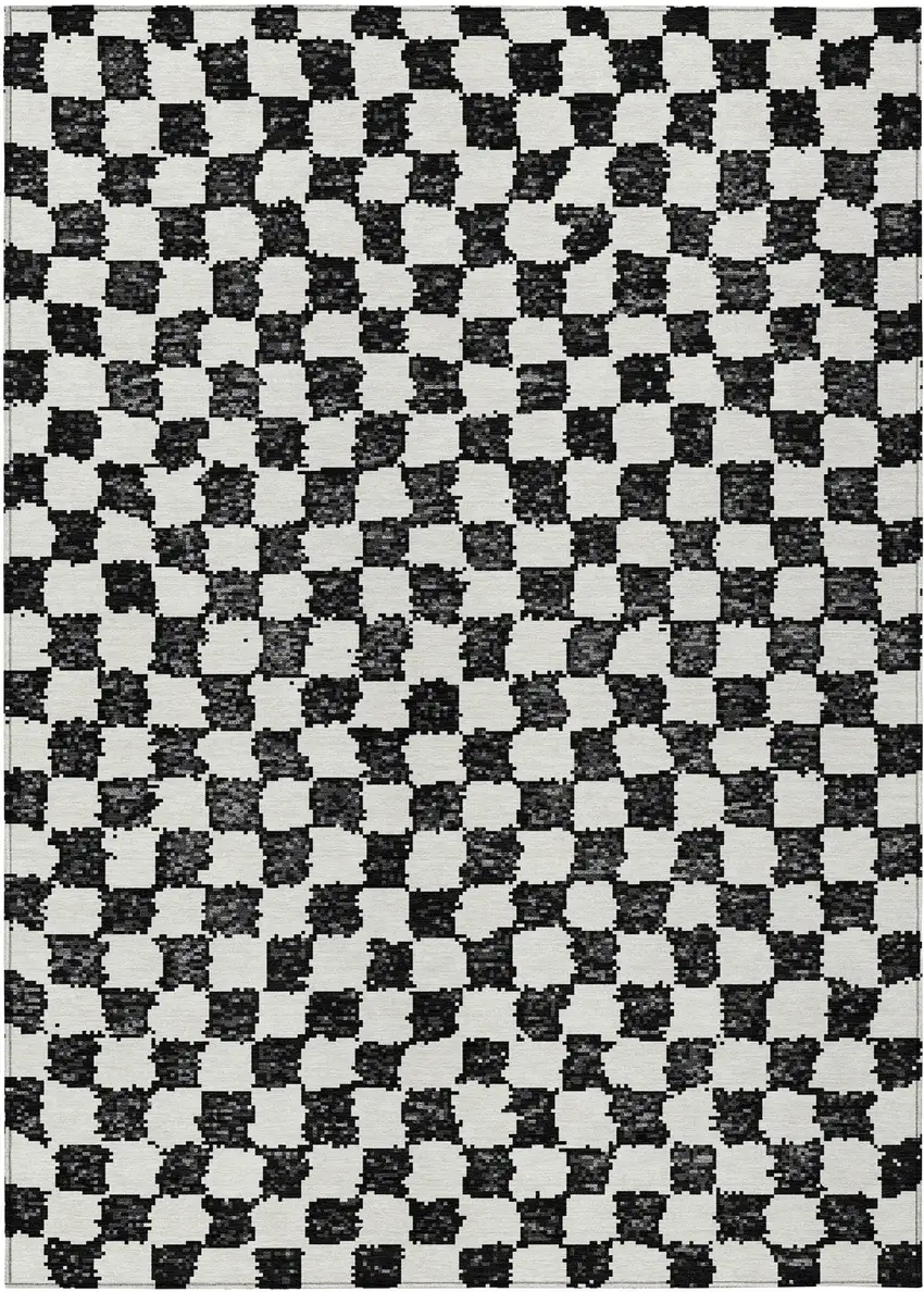Black And Ivory Geometric Washable Indoor Outdoor Area Rug Photo 1
