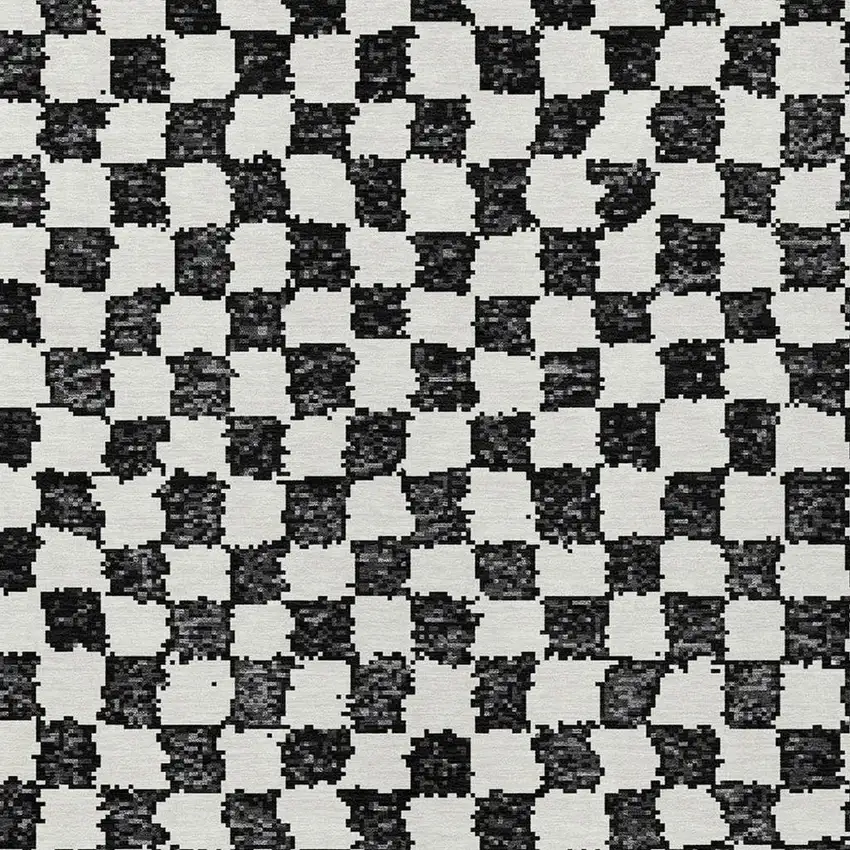 Black And Ivory Geometric Washable Indoor Outdoor Area Rug Photo 4