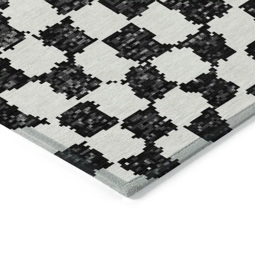 Black And Ivory Geometric Washable Indoor Outdoor Area Rug Photo 9