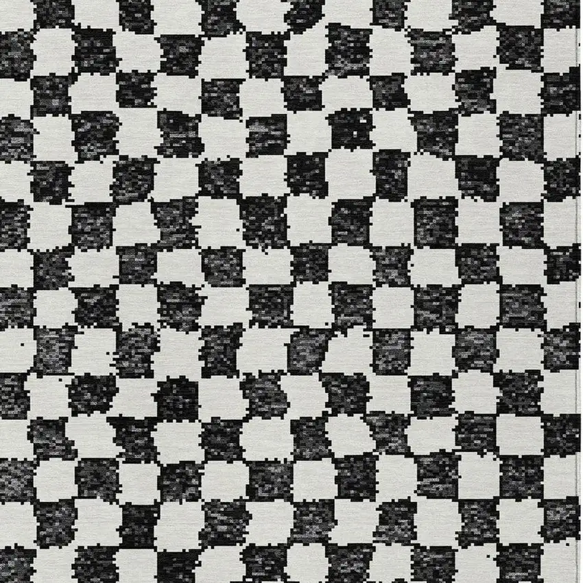 Black And Ivory Geometric Washable Indoor Outdoor Area Rug Photo 3