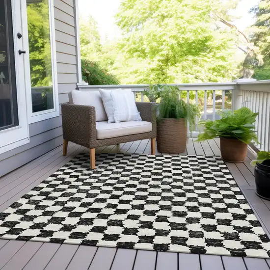 Black And Ivory Geometric Washable Indoor Outdoor Area Rug Photo 8