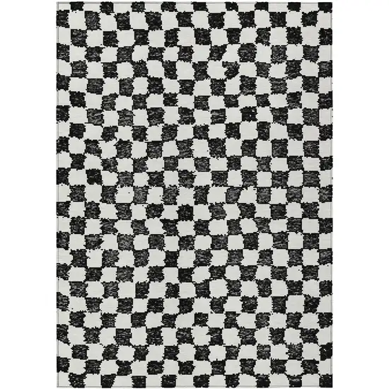 Black And Ivory Geometric Washable Indoor Outdoor Area Rug Photo 1