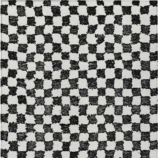 Black And Ivory Geometric Washable Indoor Outdoor Area Rug Photo 4