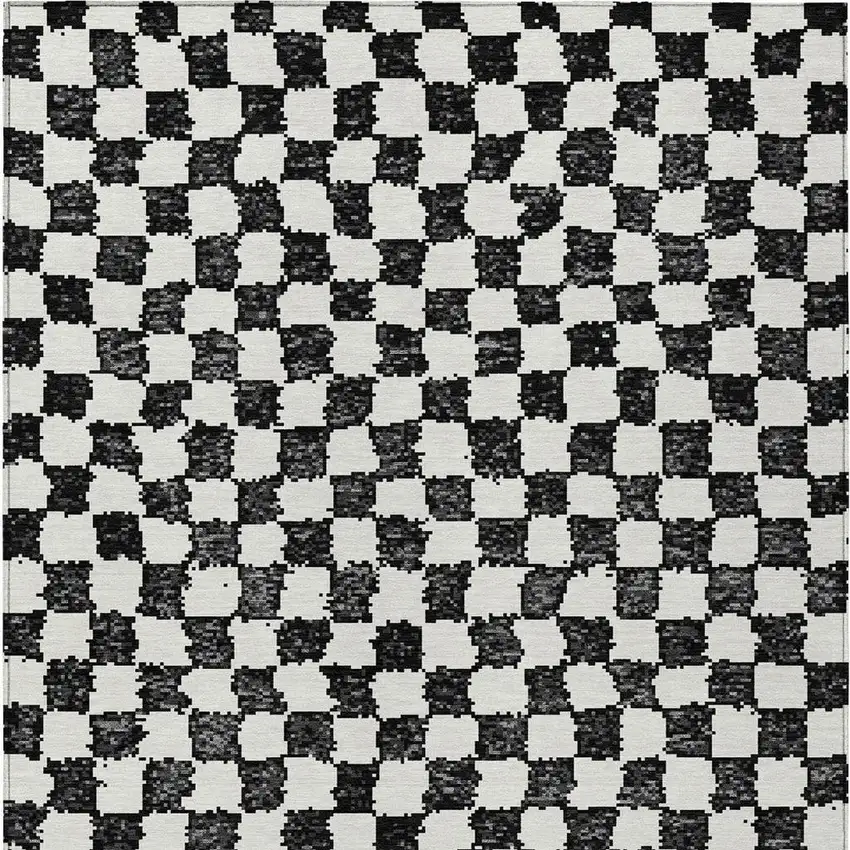 Black And Ivory Geometric Washable Indoor Outdoor Area Rug Photo 4