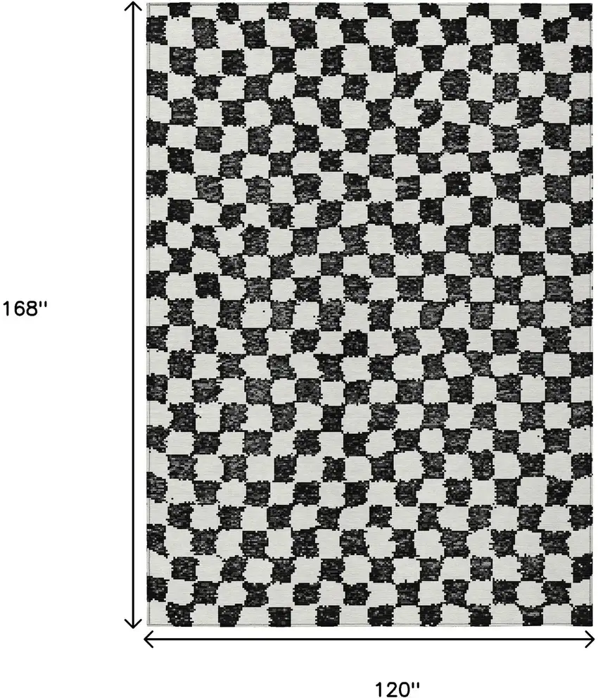 Black And Ivory Geometric Washable Indoor Outdoor Area Rug Photo 9