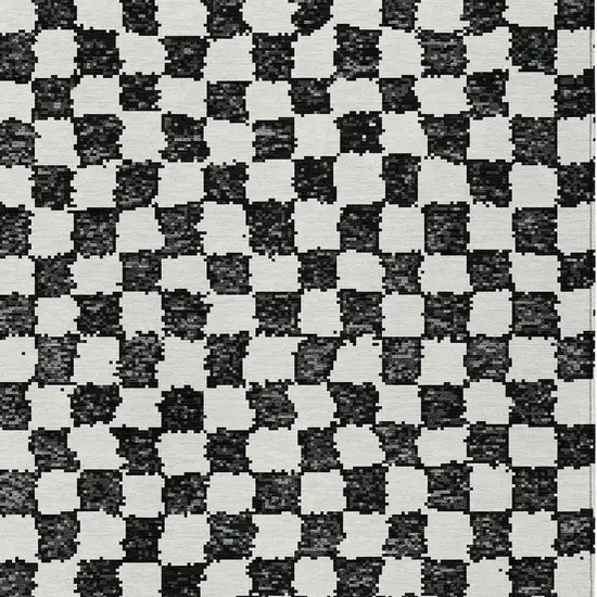 Black And Ivory Geometric Washable Indoor Outdoor Area Rug Photo 6