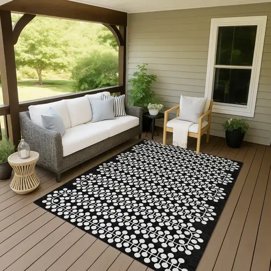 Black And Ivory Geometric Washable Indoor Outdoor Area Rug Photo 7